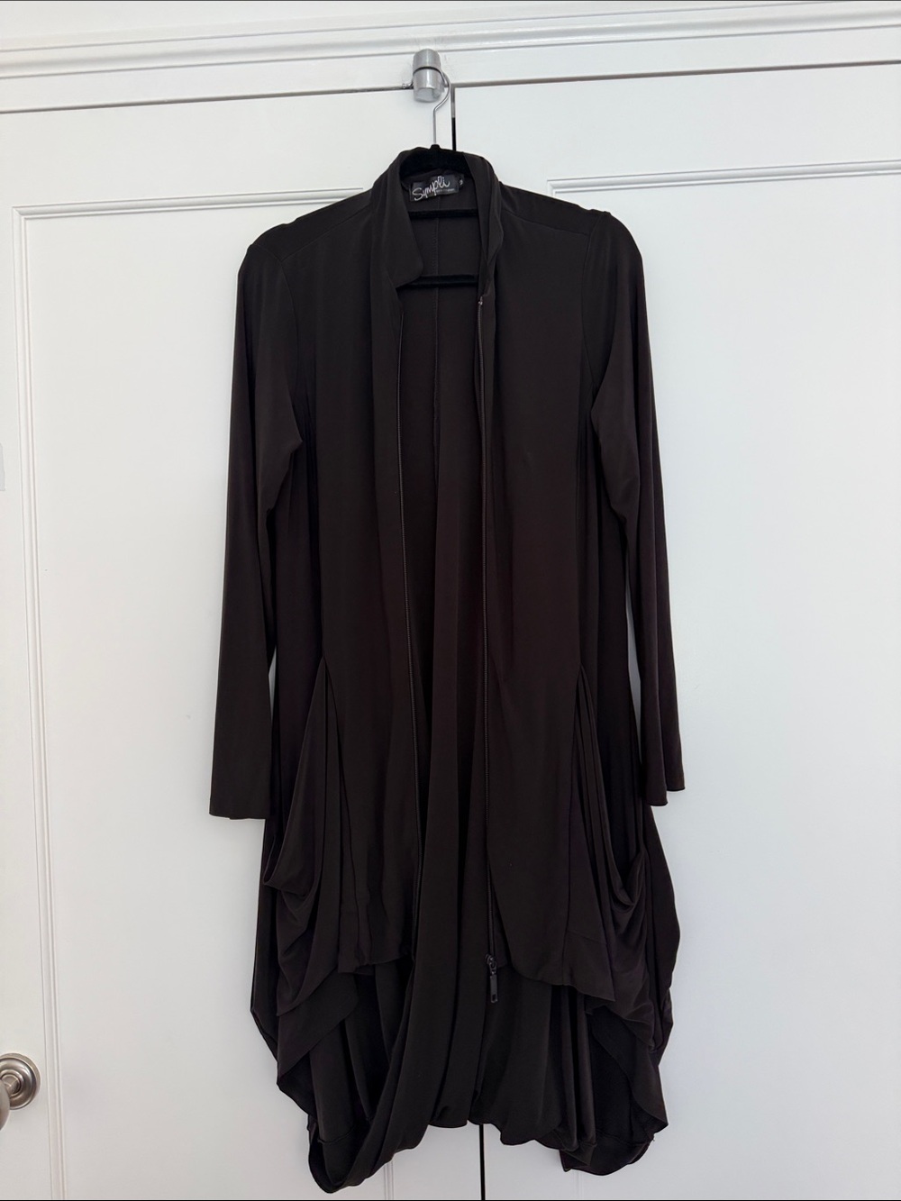Dark Brown Draped Open-Front Women's Dress